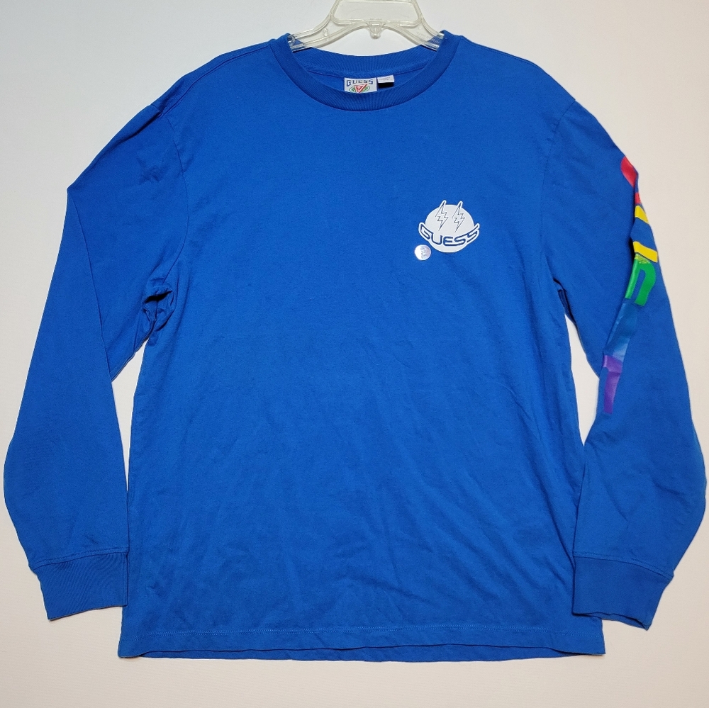 Guess Shirt Mens Large Blue J Balvin Crew Neck Long Sleeve Casual NWOT